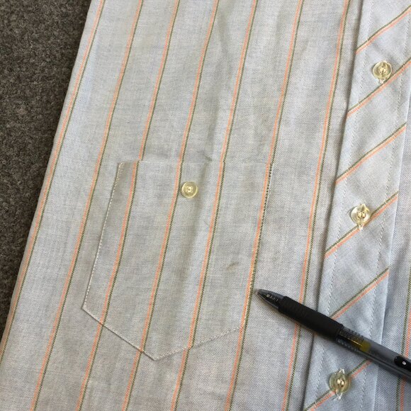 Carol Brent Vintage Work Shirt Dress 7 8 Blue Orange Button 60s 70 Made Japan - Picture 6 of 12